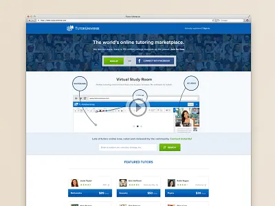 Tutor Universe blue education green landing online page tutor tutoring universe