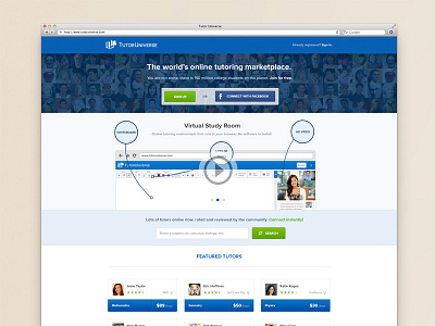 Tutor Universe blue education green landing online page tutor tutoring universe