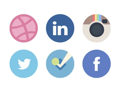 Social media icons with a softer palette circle dribbble facebook foursquare icons instagram linkedin media social twitter