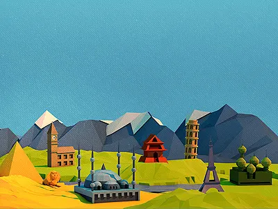 Poly City 3d c4d city culture illustration interests landmarks low poly mountains polygon world