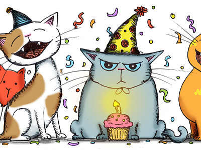 Happy Birthday Mom! angry birthday card cats grumpy illustration mom party singing