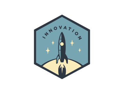 Innovation badge branding crest illustration space spaceship system