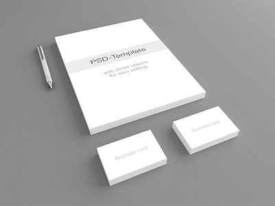 Stationary Mockup PSD-Template 3d brief briefbogen briefpapier business card clean letter letterhead mockup paper pen perspective presentation real realistic stationary