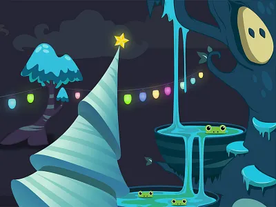 Christmas card blue christmas christmas card frogs illustrator tree vector