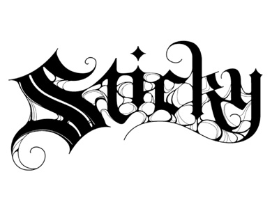 Sticky black bubbles cobweb fraktur magic spiderweb type typography white witch