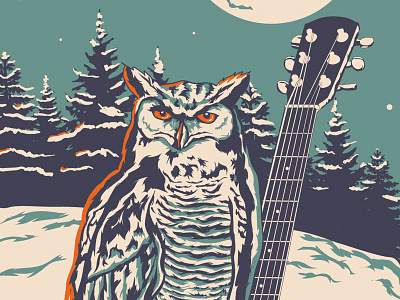 Holiday Concert Series Illustration banner guitar illustration illustrator intuos moon owl trees