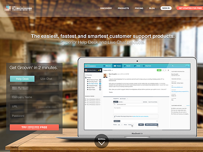 Marketing Page Concept help desk home page landing page marketing product scroll hack support web design