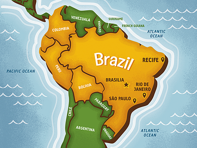 Map - South America argentina atlantic ocean brazil children chile columbia editorial illustrated illustration kids map pacific ocean peru south america venezuala