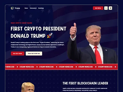 CRYPTO PRESIDENT DONALD TRUMP - MEME COIN meme meme coin meme coin website meme token meme website memecoin trump trump landing page trump website