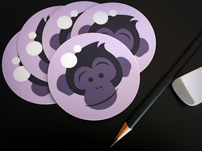 Sticky Chimp - SCM Rebranding chimp head logo monkey purple space sticker vector