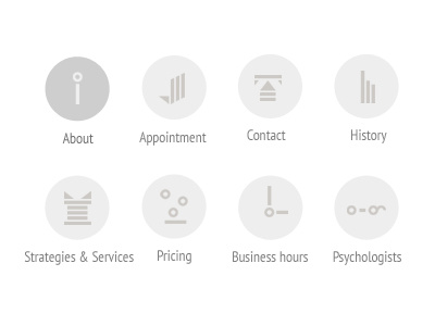 Navigation icon set gray icons navigation psychology round set sliced therapy