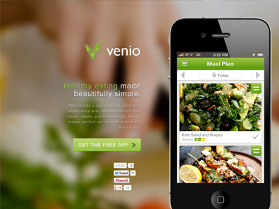 Venio Health - Landing Page design graphic health ios iphone landingpage meal ui ux web