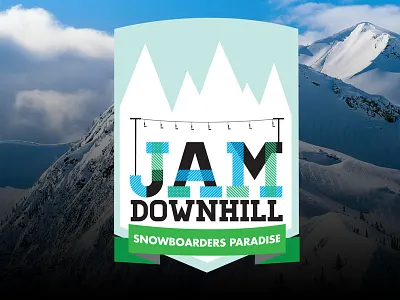 Jam Downhill (WIP) badge banner chairlift illustration logo mountains plaid snowboard