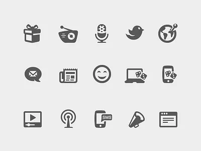 Social icons 2 bird icon chat bubble chat icon gift glyphs icon icons mail megaphone pixel set smile social