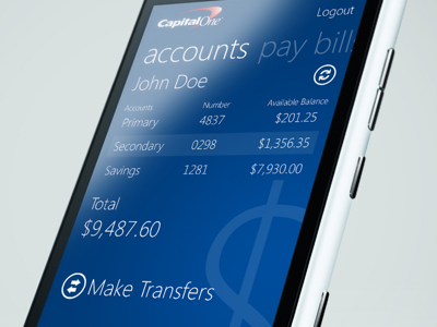 Capital One WP8 App app interface nokia ui windows windows phone wp7 wp8