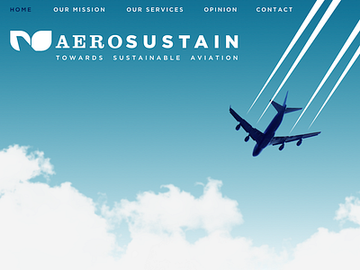 Aerosustain site design concept 747 aeroplane clouds contrails jumbo logo