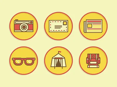 Merit Badge Icons backpack badge camera camping email glasses icons illustrations mail tent vector