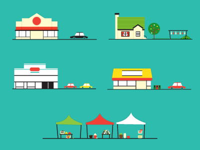 Fresh Food Sources building convenience store farm farmers market food fresh grocery store house icons own garden produce shop super store vegetable