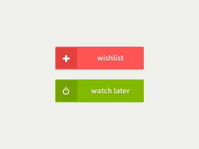 Flat interface buttons buttons clean flat green icons later red watch wishlist