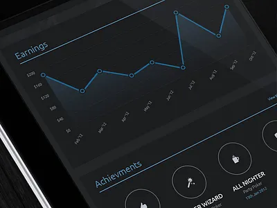Poker Earnings analytics app blue circles dark dashboard graph icons interface poker statistics stats ui ux web app web design
