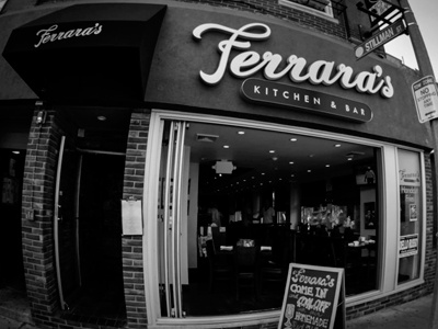 Ferrara's bar boston cursive logo massachusetts restaurant typography