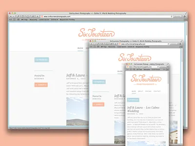 SixFourteen blog fluid lettering logo meta serif mobile photography proxima nova responsive source code pro tablet typekit typography web design website wordpress