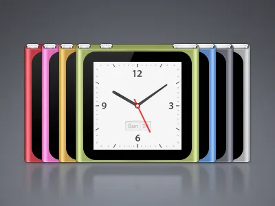 iPod nano – Colors & Clock apple black blue bowtie button buttons chromatic clock device green interface ipod music nano orange pink rebound red replica silver