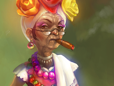 Babushka Dribbble bldr character cigare cuba granny kovtun make up vadim woman