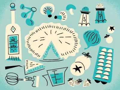 Just a ton of food black blue eggs gotta love pie illustration just a ton of food mixing things onions pie salt and peppers are way too big strawberries tomatoes