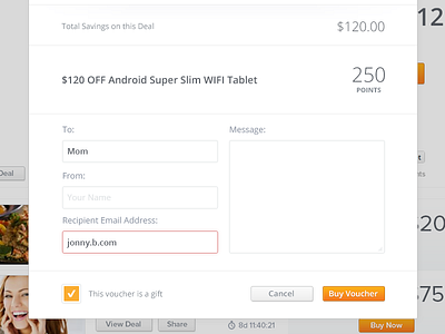 Buy Voucher as Gift buy checkbox deals gift modal orange points silver ui voucher web app whitespace