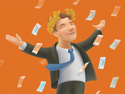 money rain businessman character illustration laurel money rain tie wreath