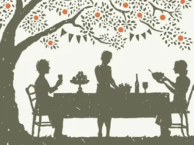 Togetherness community conference feast food fruit meal poster table togetherness tree wine