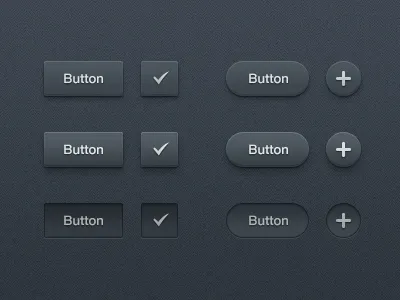 Dark Buttons UI Kit button buttons cross dark gui kit photoshop plus shadows tick ui ux vector