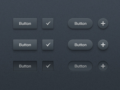 Dark Buttons UI Kit button buttons cross dark gui kit photoshop plus shadows tick ui ux vector