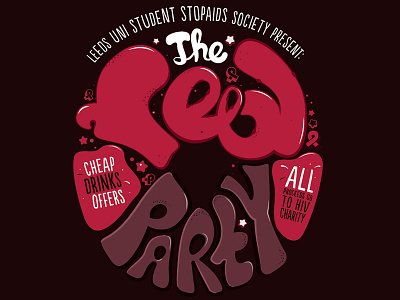 Red Party Poster aids bubbly charity party red type