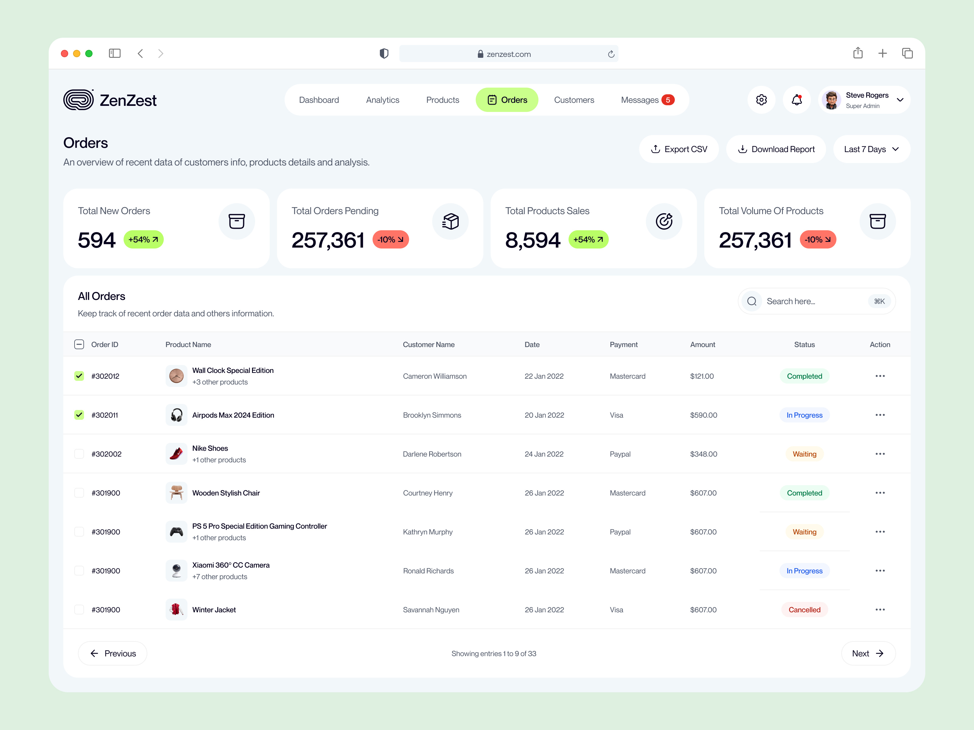 E-commerce Order Management Page admin panel business management crm dashboard design data table data visualization ecommerce figma graphic design logo minimal layout modern order list order management products listing trendy ui ux design visual design web app web application