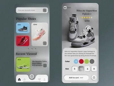 Shoe Collection Store Mobile App UI Design... branding logo neumophism ui