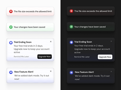 Toast Notifications dark mode design figma light mode product product design saas saas design toast ui ui design uiux ux ux design uxui web app web app design web application web design