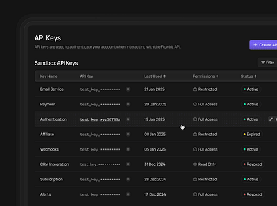 API Keys api dark mode design figma hover product product design saas saas design table ui ui design uiux ux ux design uxui web app web app design web application web design