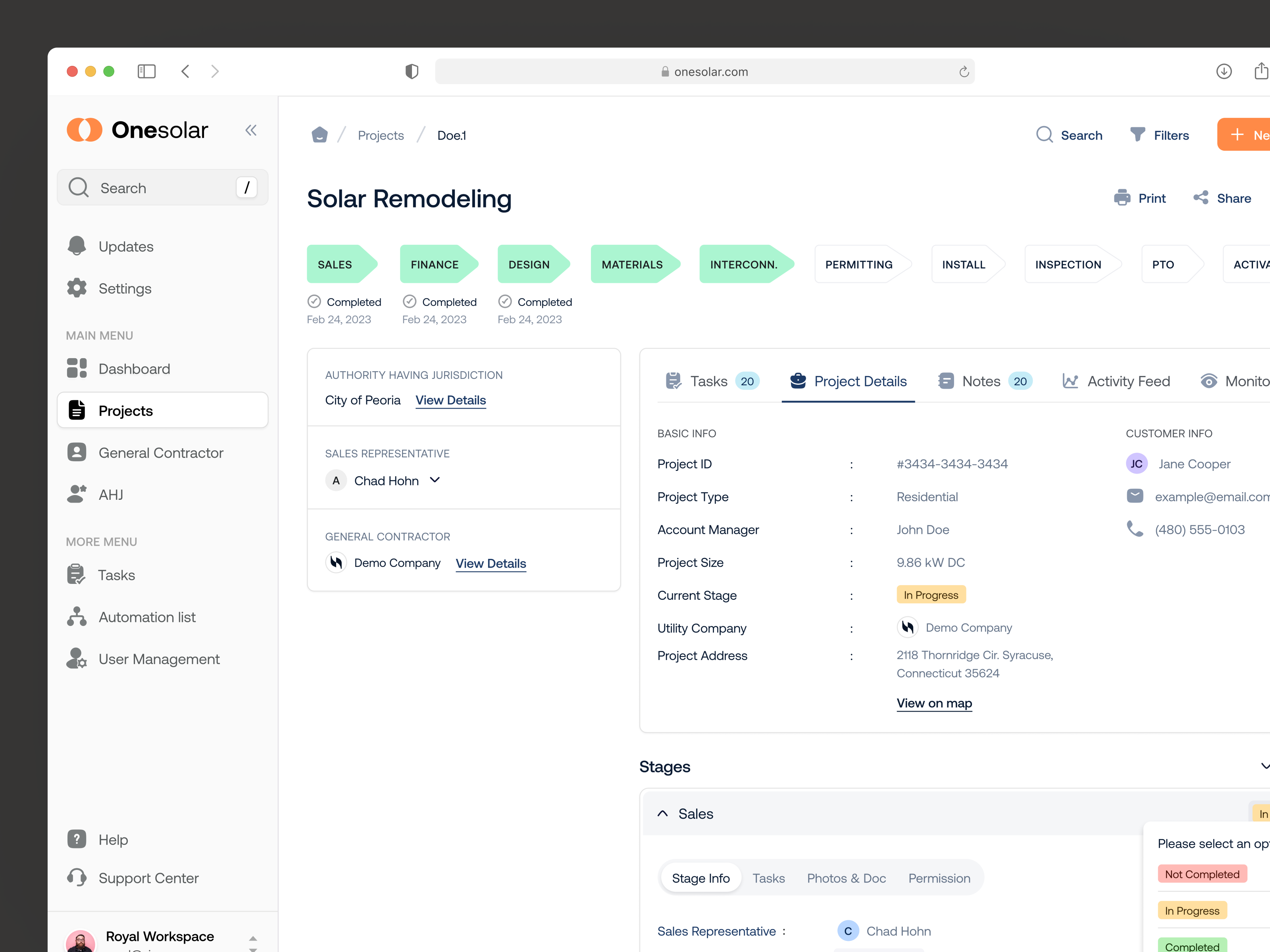 Project View_ Solar Management construction dashboard energy field job management monitoring product design project saas smartsolartech solar solar webapp solarenergysolutions solarsystemuiux tracking ui design uiux webapp