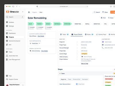 Project View_ Solar Management construction dashboard energy field job management monitoring product design project saas smartsolartech solar solar webapp solarenergysolutions solarsystemuiux tracking ui design uiux webapp