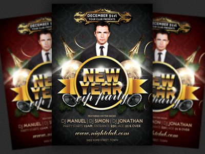 New Years Eve Party Flyer Template a4 a5 advertising amazing celebration christmas club flyer design flyer template glamour gold green layout merry christmas modern new years eve nightclub nye party poster template print sexy vintage vip xmas