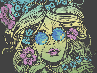 Flower Child - In Psychedelic Color 60s americana art castle derrick derrick castle design dove drawing flower child free love graphic design groovy hippie illustration nashville nashvillemafia straw castle