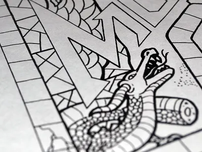 Writhing dragon dragon gigposter illustration ink jason taylor poster stained glass