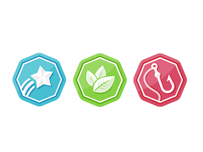 Badges WIP round2 award badge hook icon leaves octagon reward star vector