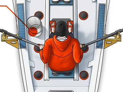 Ocean Rowboat cutaway illustration infographic technical