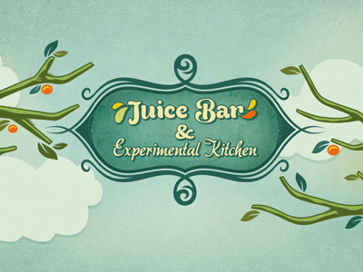 Juice Bar & Experimental Kitchen #2 (Spring Theme) adline bar bird branch branding food fruit green healthy illustration juice kitchen leaves lemon local orange spring vegetable vegetables