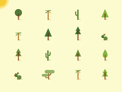 Trees cactus foliage forest illustration sun trees