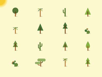 Trees cactus foliage forest illustration sun trees