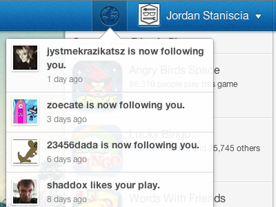 Heyzap Notification Dropdown account bubble dropdown globe hover notification profile tail